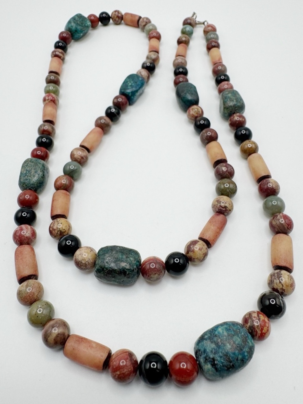 Green, Brown & Black Mixed Stone Bead Necklace Chunky Earthy Bohemian